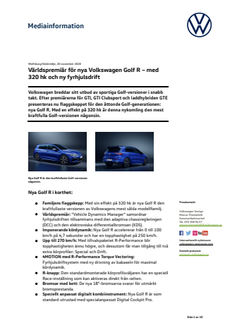 Världspremiär för nya Volkswagen Golf R 