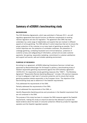 Summary of the study comparting the CEN-standard to Swedish regulation