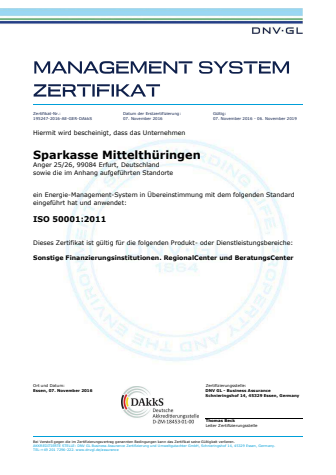 Management System Zertifikat der Sparkasse Mittelthüringen