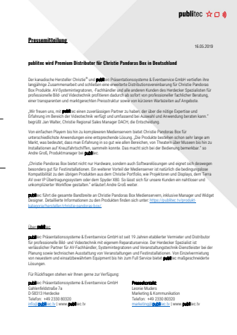 publitec wird Premium Distributor für Christie Pandoras Box in Deutschland