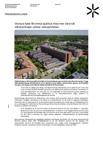 Pressmeddelande_Vectura fyller Bromma sjukhus med mer vård när Vårdcentralen utökar verksamheten.pdf