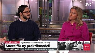 Morgonstudion SVT 2018-02-01 Swedaviamedarbetaren Issam Keseby och Alexandra Ridderstad från Jobbsprånget. Video: SVT