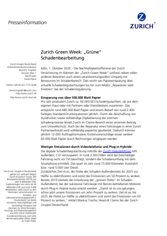 Pressemitteilung Grüne Schadenbearbeitung
