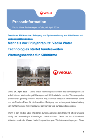 Mehr als nur Frühjahrsputz: Veolia Water Technologies startet bundesweiten Wartungsservice für Kühltürme