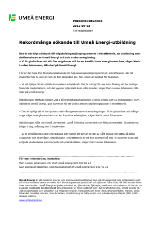 Rekordmånga sökande till Umeå Energi-utbildning