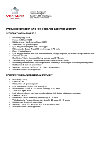 Produktspecifikation Arlo .pdf