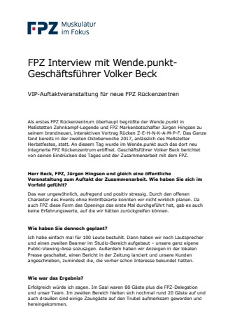 FPZ Interview mit Wende.punkt-Geschäftsführer Volker Beck: VIP-Auftaktveranstaltung für neue FPZ Rückenzentren
