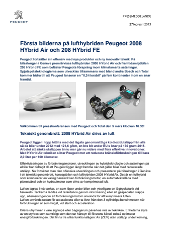 Första bilderna på lufthybriden Peugeot 2008 HYbrid Air och 208 HYbrid FE 