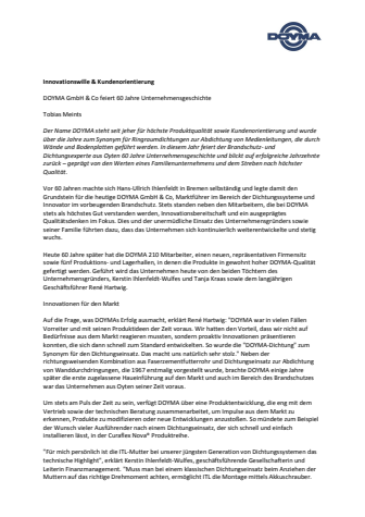DOYMA-Pressemitteilung: Innovationswille & Kundenorientierung - 60 Jahre Unternehmensgeschichte
