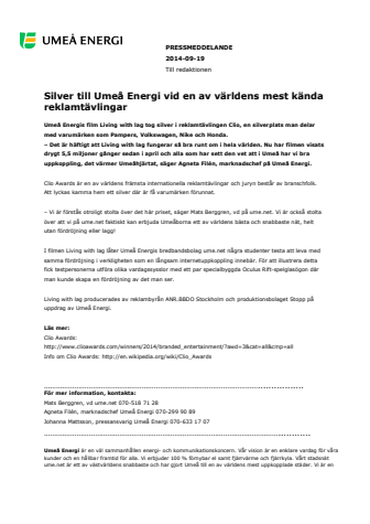 Silver till Umeå Energi vid en av världens mest kända reklamtävlingar