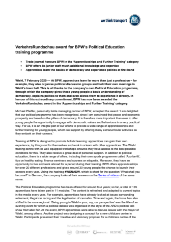 VerkehrsRundschau award for BPW’s Political Education training programme