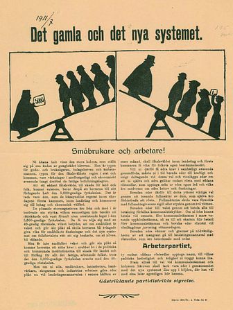 Flygblad utgivet av Socialdemokratiska arbetarepartiet 1910. 