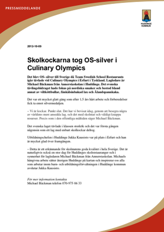 Skolkockarna tog OS-silver i Culinary Olympics