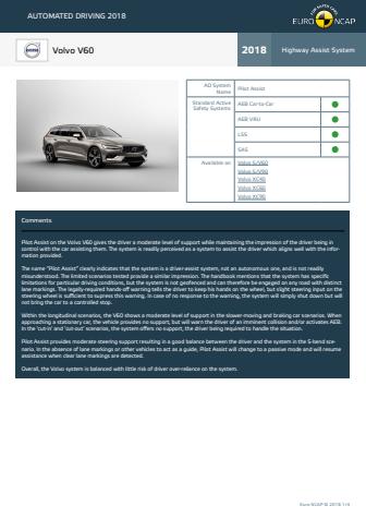 Automated Driving 2018 - Volvo V60 datasheet - October 2018