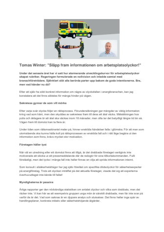 Tomas Winter: Släpp fram informationen om arbetsplatsolyckor!