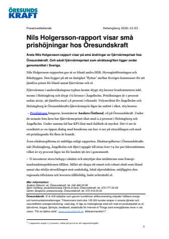 Nils Holgersson-rapport visar små prishöjningar hos Öresundskraft