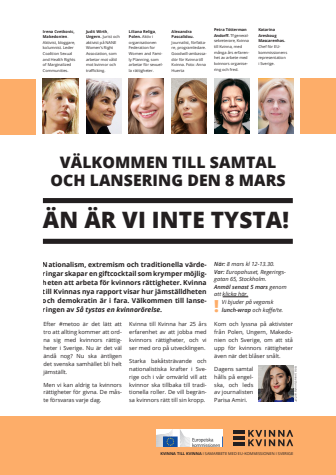 Inbjudan rapportlansering "Så tystas en kvinnorörelse" 8 mars