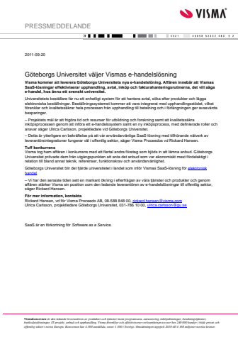 Göteborgs Universitet väljer Vismas e-handelslösning