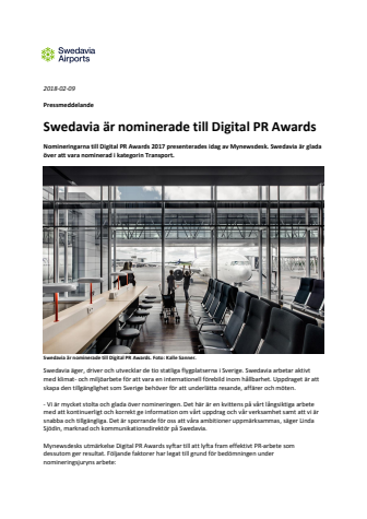Swedavia är nominerade till Digital PR Awards