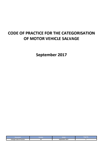 Code of Practice for the Categorisation of Motor Vehicle Salvage - September 2017