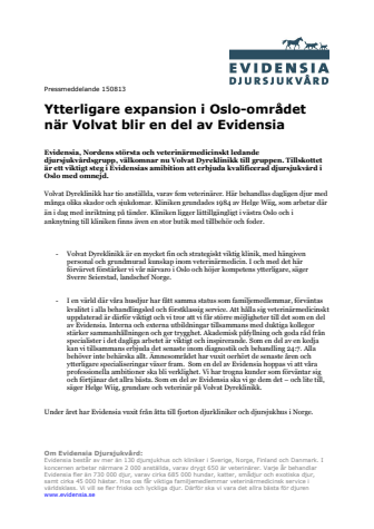 Ytterligare expansion i Oslo-området när Volvat blir en del av Evidensia