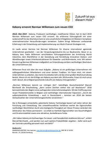 Kebony ernennt Norman Willemsen zum neuen CEO