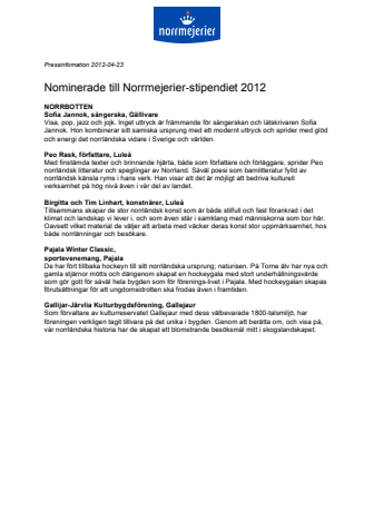 Nominerade till Norrmejerier-stipendiet 2012