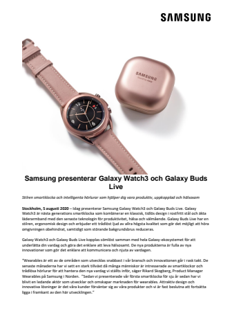 Samsung presenterar Galaxy Watch3 och Galaxy Buds Live