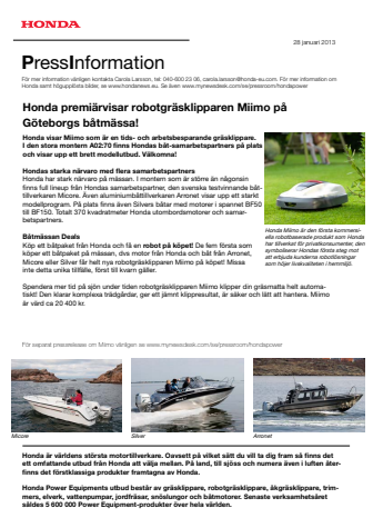 Honda premiärvisar robotgräsklipparen Miimo på Göteborgs Båtmässa