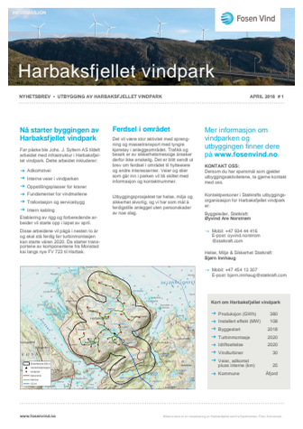 Nyhetsbrev Harbaksfjellet vindpark #1 - 2018
