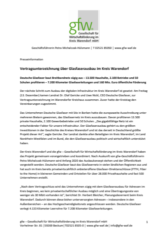 Vertragsunterzeichnung über Glasfaserausbau im Kreis Warendorf