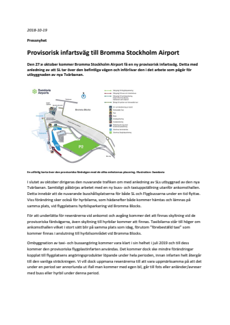 Provisorisk infartsväg till Bromma Stockholm Airport