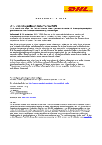 DHL Express justerer priserne fra 2020