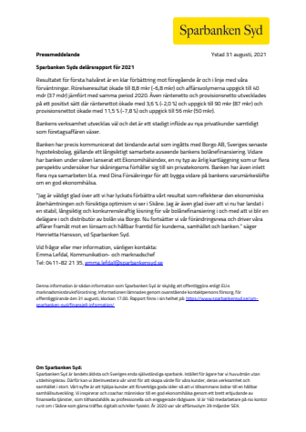 Pressmeddelande Sparbanken Syd Delårsrapport 2021.pdf