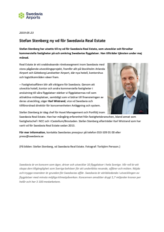 Stefan Stenberg ny vd för Swedavia Real Estate