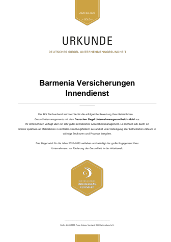 Barmenia-Urkunde Unternehmenssiegel