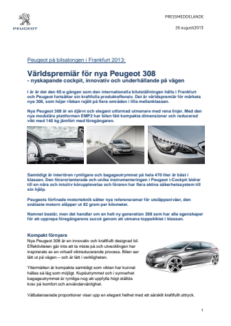 Världspremiär för nya Peugeot 308