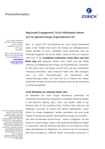 Regionales Engagement: Zurich Mitarbeiter setzen sich für gemeinnützige Organisationen ein