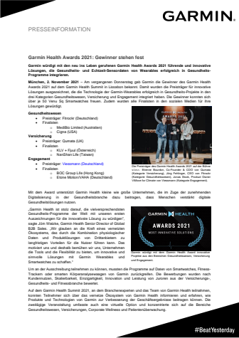 Garmin PM Garmin Health Awards Preisträger 2021