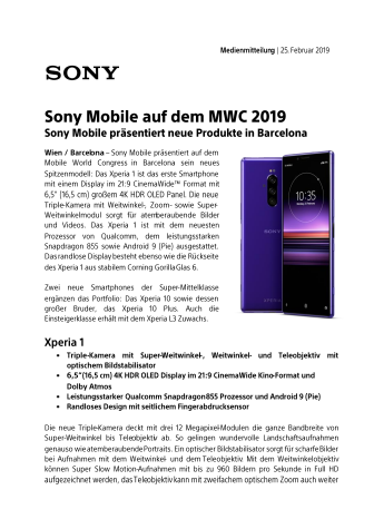 Sony Mobile auf dem MWC 2019