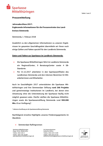 Jahresabschluss 2017: Ergänzende Informationen für die Pressevertreter des Landkreises Sömmerda