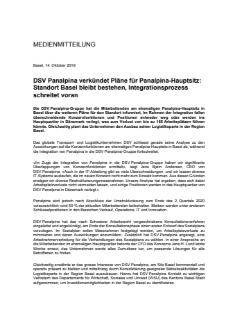 DSV verkündet Pläne für Panalpina-Hauptsitz