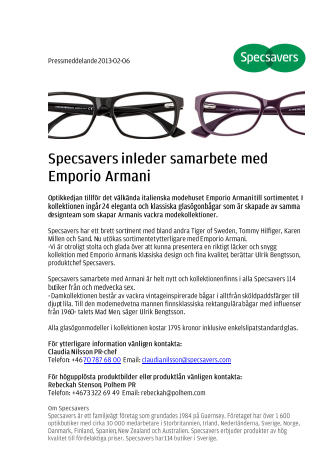 Specsavers inleder samarbete med Emporio Armani