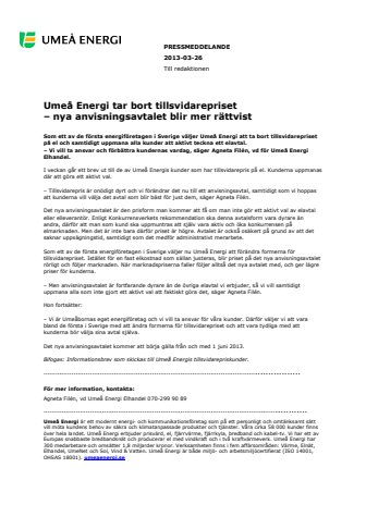 Umeå Energi tar bort tillsvidarepriset - nya anvisningsavtalet blir mer rättvist