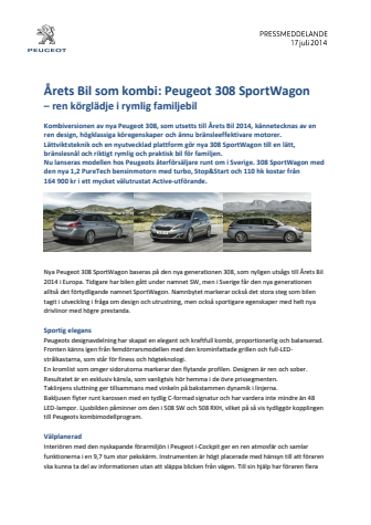 Sverigepremiär för nya Peugeot 308 SportWagon
