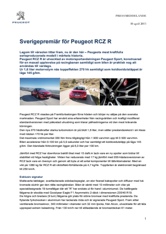Sverigepremiär för Peugeot RCZ R