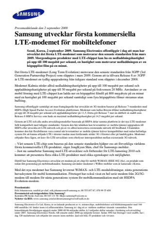 Samsung utvecklar första kommersiella LTE-modemet för mobiltelefoner