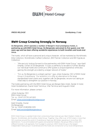 BWH Hotel Group vokser kraftig i Norge