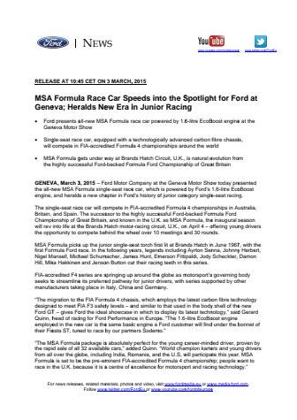 Ford MSA Race Car - Genève Motor Show