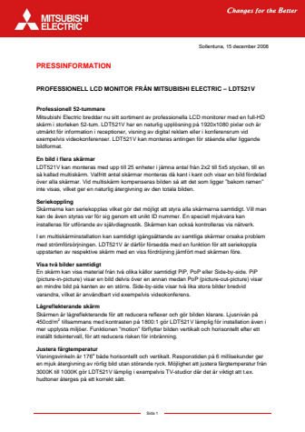 PROFESSIONELL LCD MONITOR FRÅN MITSUBISHI ELECTRIC – LDT521V 